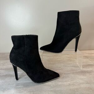 X2b Black Ankle Bootie women Sz 6 -Silver STUDDED STILETTO Pointed Toe 4" Heel